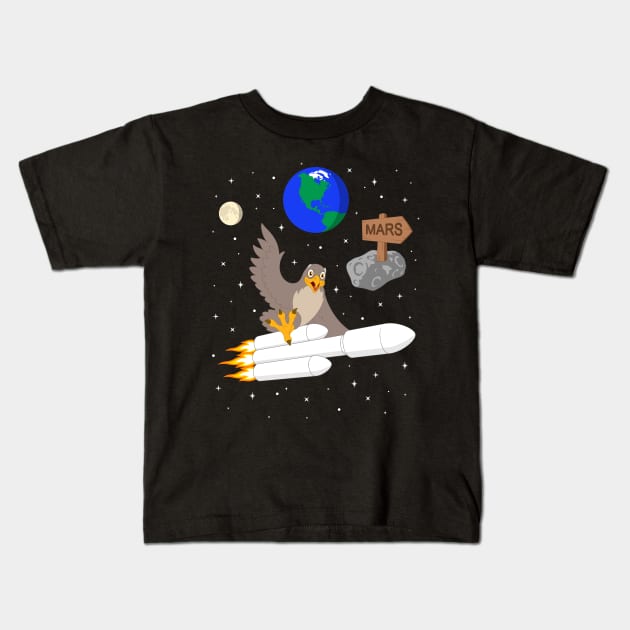 Falcon Riding Heavy Space Ship to Mars Kids T-Shirt by wingsofrage